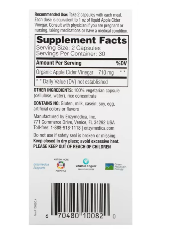 Enzymedica, Apple Cider Vinegar with the Mother, 60 Capsules