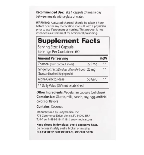 Enzymedica, Purify, Activated Charcoal Plus, 60 Capsules