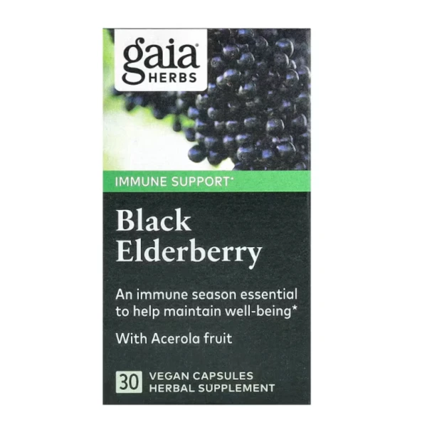Gaia Herbs, Black Elderberry with Acerola Fruit, 30 Vegan Capsules