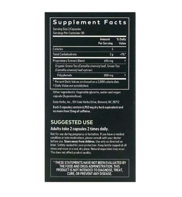 Gaia Herbs, Green Tea, 60 Vegan Liquid Phyto- Caps