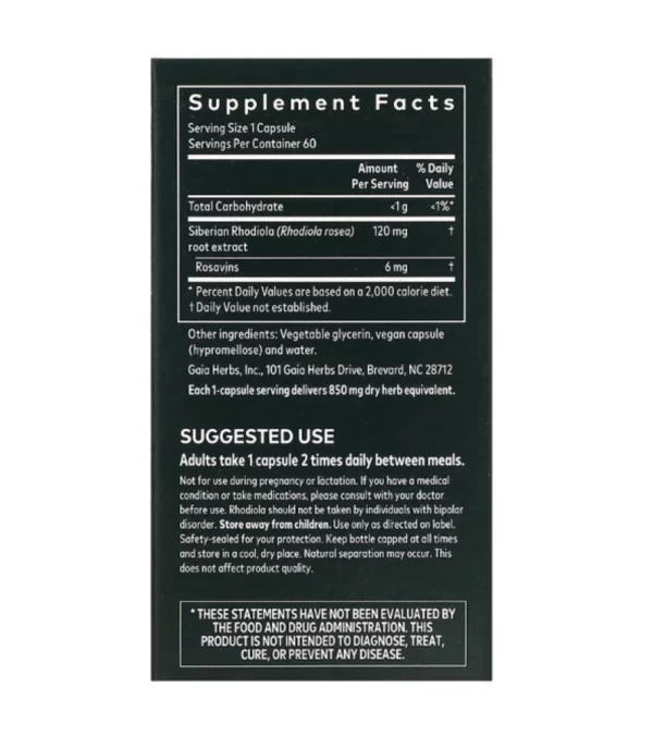 Gaia Herbs, Rhodiola Rosea, 60 Vegan Liquid Phyto-Caps