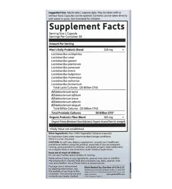 Garden of Life, Dr. Formulated Probiotics, Once Daily Men's, 50 Billion, 30 Vegetarian Capsules