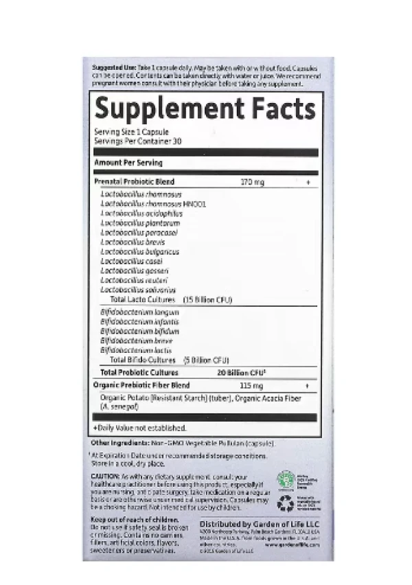 Garden of Life, Dr. Formulated Probiotics, Once Daily Prenatal (no refrigeration required), 30 Vegetarian Capsules