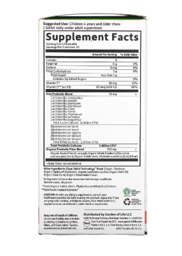Garden of Life, Dr. Formulated Probiotics, Organic Kids +, Tasty Organic Watermelon, 30 Yummy Chewables