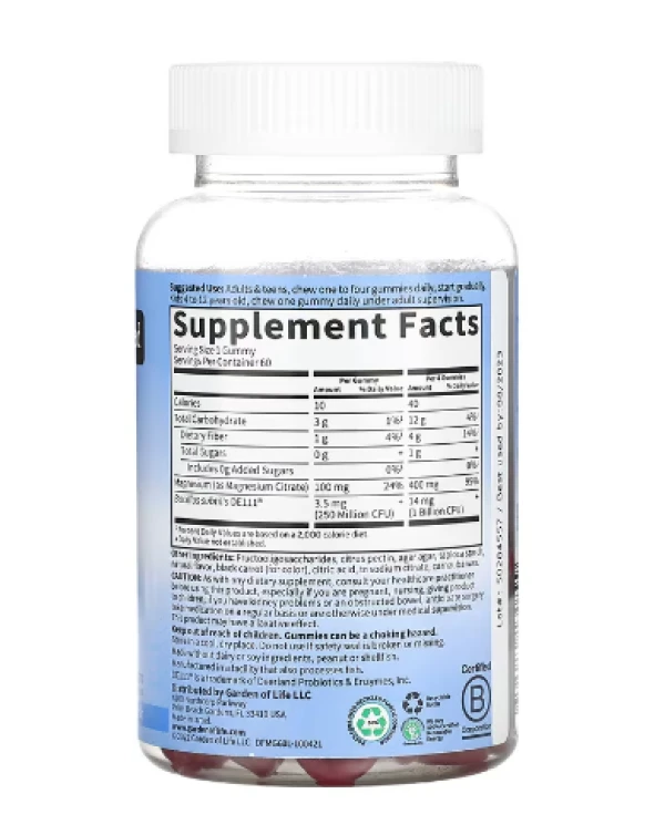 Garden of Life, Magnesium with Pre & Probiotics Gummies, Raspberry , 60 Gummies