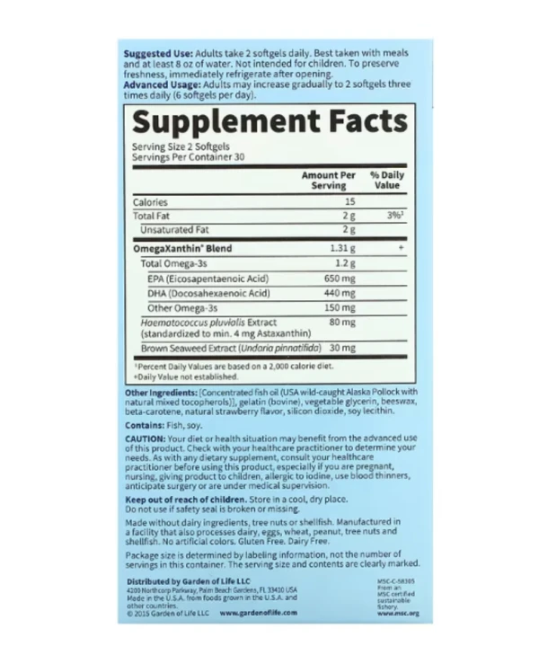 Garden of Life, Oceans 3, Beyond Omega-3 with OmegaXanthin, 60 Softgels