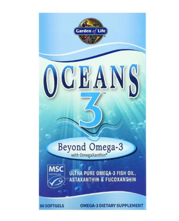 Garden of Life, Oceans 3, Beyond Omega-3 with OmegaXanthin, 60 Softgels