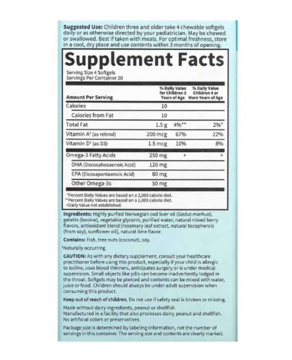 Garden of Life, Oceans Kids, DHA Chewables, Ages 3 and Older, Berry Lime, 120 Chewable Softgels