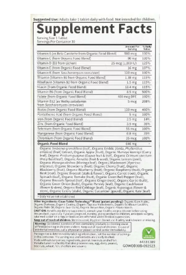 Garden of Life, Organics, Women's Once Daily, 30 Vegan Tablets