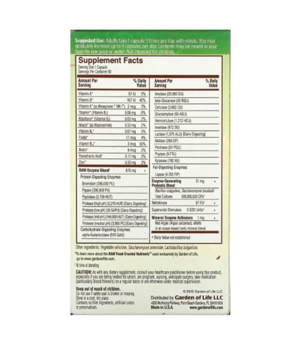 Garden of Life, RAW Enzymes, Men 50 & Wiser, 90 Vegetarian Capsules