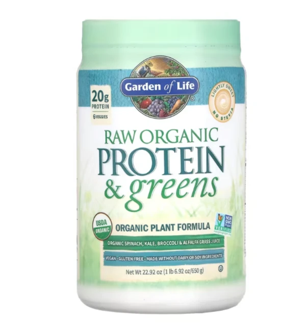 Garden of Life, RAW Organic Protein & Greens, Plant Formula, Lightly Sweet, 22.92 oz (650 g)