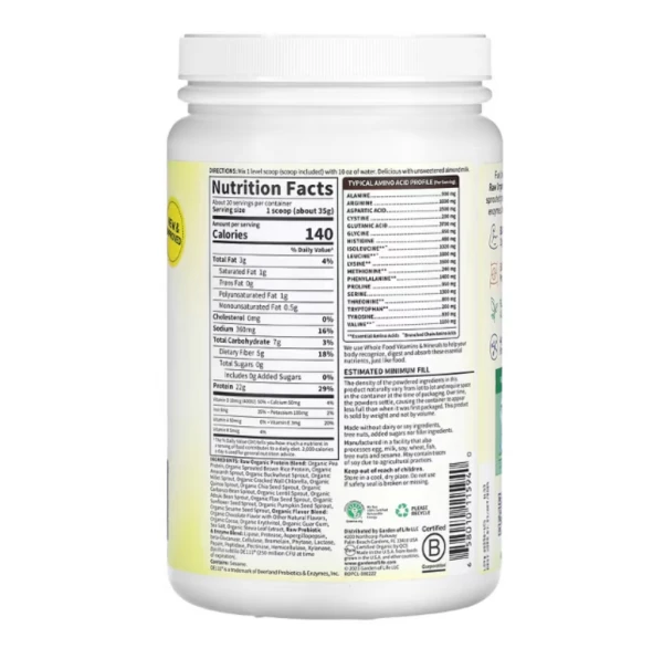 Garden of Life, RAW Organic Protein, Plant-Based, Chocolate, 24.69 oz (700 g)
