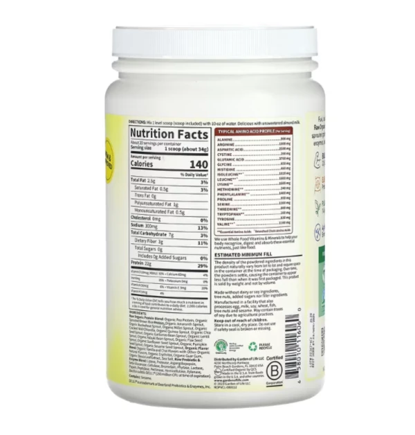 Garden of Life, RAW Organic Protein, Plant Based, Vanilla Chai, 1 lb 7.98 oz (680 g)