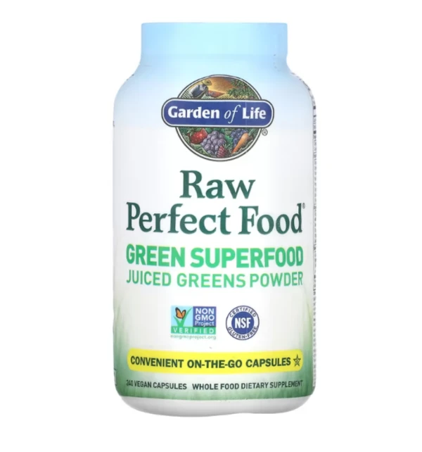 Garden of Life, RAW Perfect Food, Green Superfood, Juiced Greens Powder, 240 Vegan Capsules