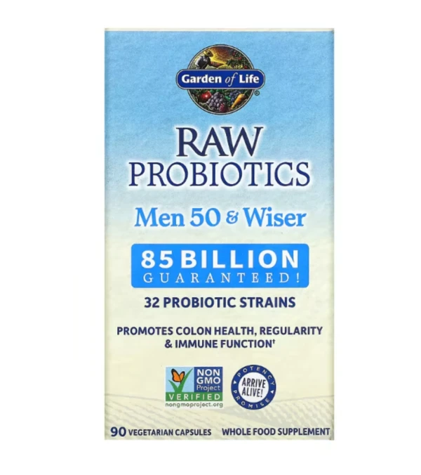 Garden of Life, RAW Probiotics, Men 50 & Wiser, 85 Billion, 90 Vegetarian Capsules (28.33 Billion Live Cultures per Capsule)