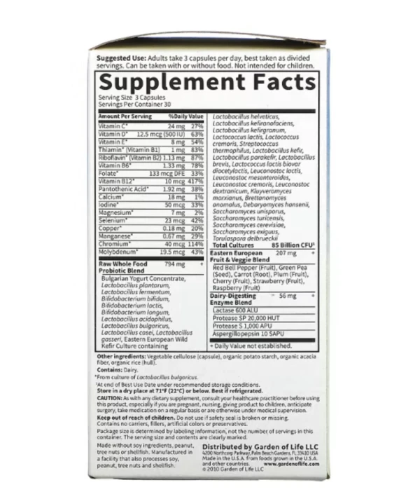 Garden of Life, RAW Probiotics, Men, 85 Billion, 90 Vegetarian Capsules (28.33 Billion Live Cultures per Capsule)