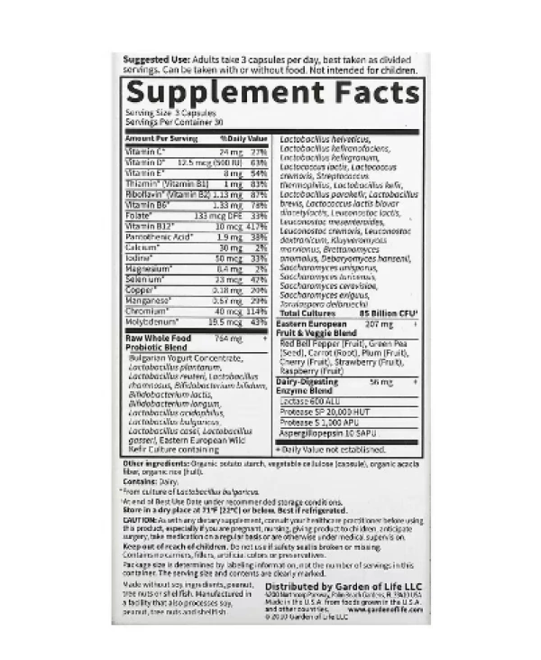 Garden of Life, RAW Probiotics, Women, 85 Billion, 90 Vegetarian Capsules (28.33 Billion Live Cultures per Capsule)