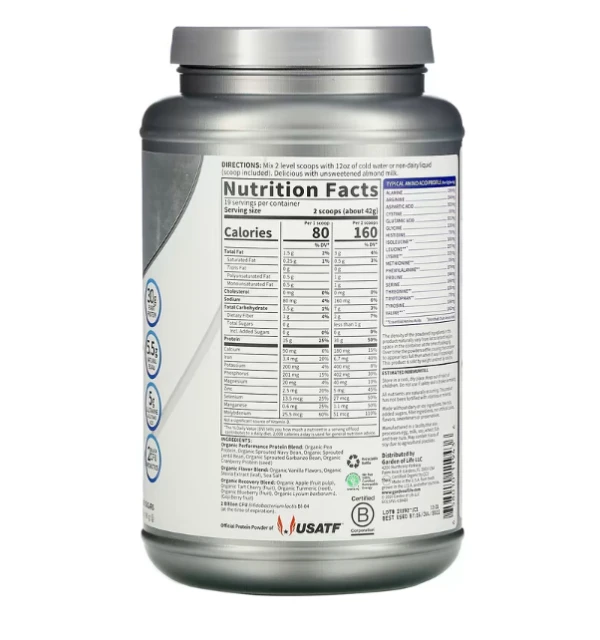 Garden of Life, Sport, Organic Plant-Based Protein, Vanilla, 1 lb 12 oz (806 g)