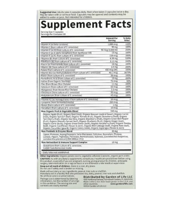 Garden of Life, Vitamin Code, 50 & Wiser Men, Whole Food Multivitamin, 240 Vegetarian Capsules