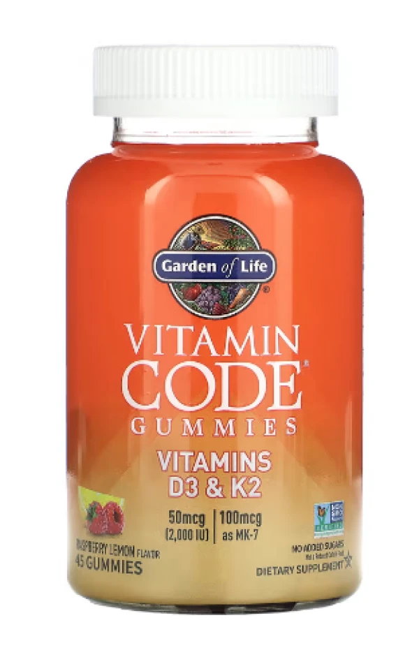 Garden of Life, Vitamin Code Gummies, Vitamins D3 & K2, Raspberry Lemon, 45 Gummies
