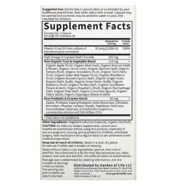 Garden of Life, Vitamin Code, RAW D3, 50 mcg (2,000 IU), 60 Vegetarian Capsules