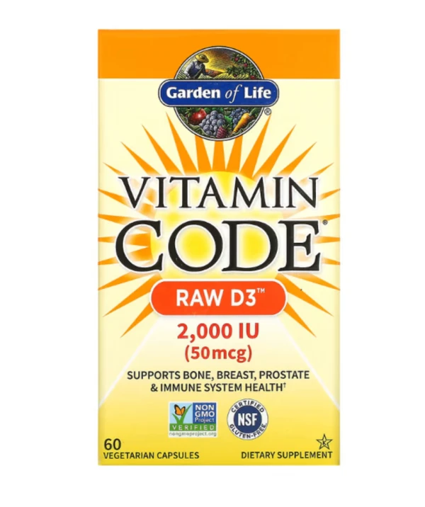 Garden of Life, Vitamin Code, RAW D3, 50 mcg (2,000 IU), 60 Vegetarian Capsules