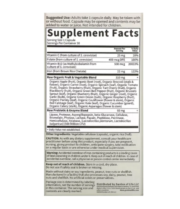 Garden of Life, Vitamin Code, RAW Iron, 30 Vegan Capsules