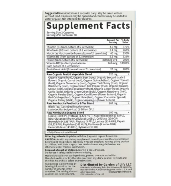 Garden of Life, Vitamin Code, RAW Kombucha, 60 Vegan Capsules