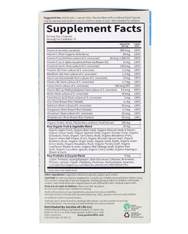 Garden of Life, Vitamin Code, RAW One, Once Daily Multivitamin For Men, 75 Vegetarian Capsules