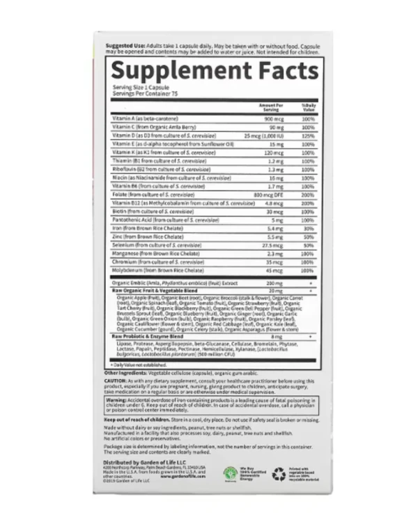 Garden of Life, Vitamin Code, RAW One, Once Daily Multivitamin for Women, 75 Vegetarian Capsules