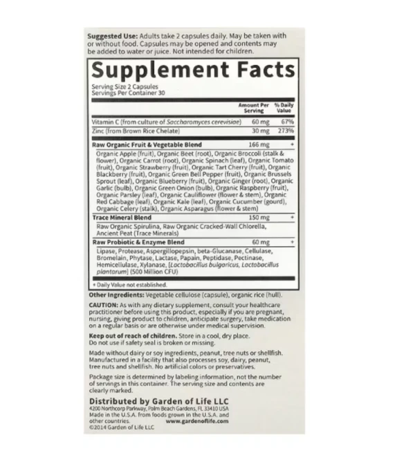 Garden of Life, Vitamin Code, RAW Zinc, 60 Vegan Capsules