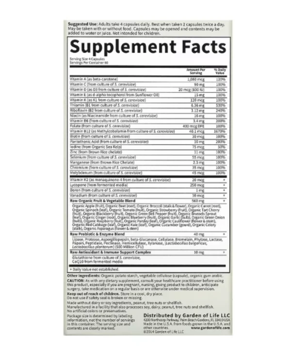 Garden of Life, Vitamin Code, Whole Food Multivitamin for Men, 240 Vegetarian Capsules