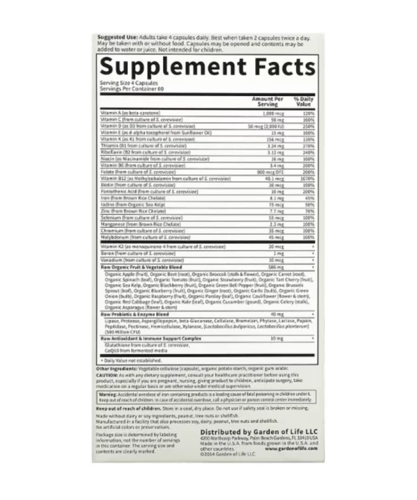 Garden of Life, Vitamin Code, Whole Food Multivitamin for Women, 240 Vegetarian Capsules