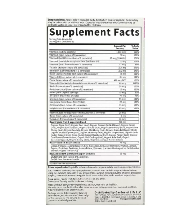 Garden of Life, Vitamin Code, Whole Food Multivitamin for Women, 50 & Wiser, 120 Vegetarian Capsules