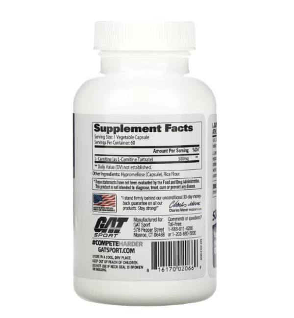 GAT, L-Carnitine, Amino Acid, Free Form, 60 Vegetable Capsules