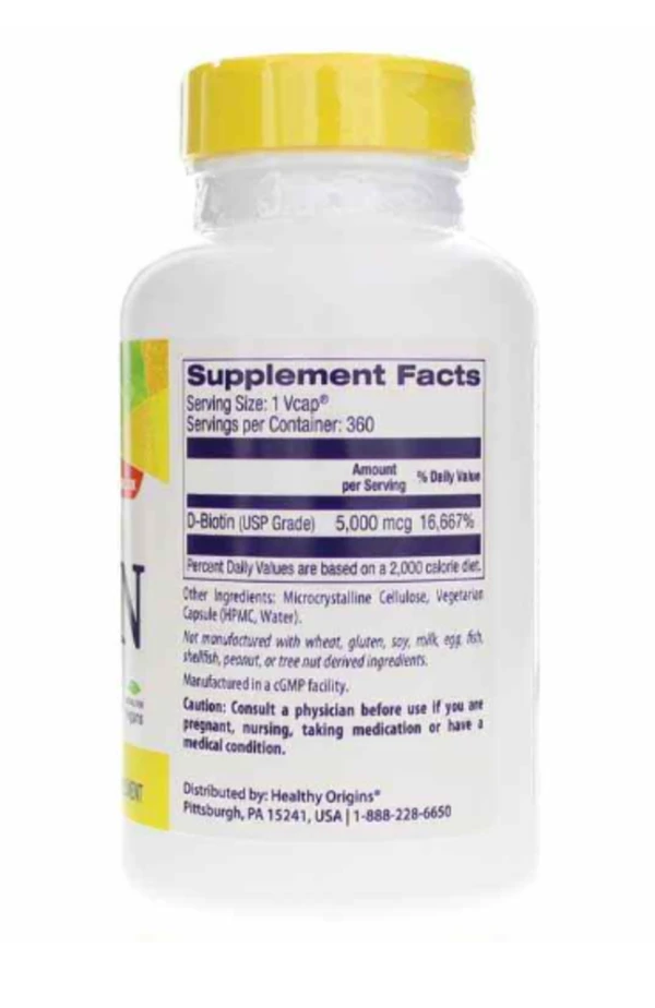 Healthy Origins, Biotin, High Potency, 5,000 mcg, 360 Vcaps
