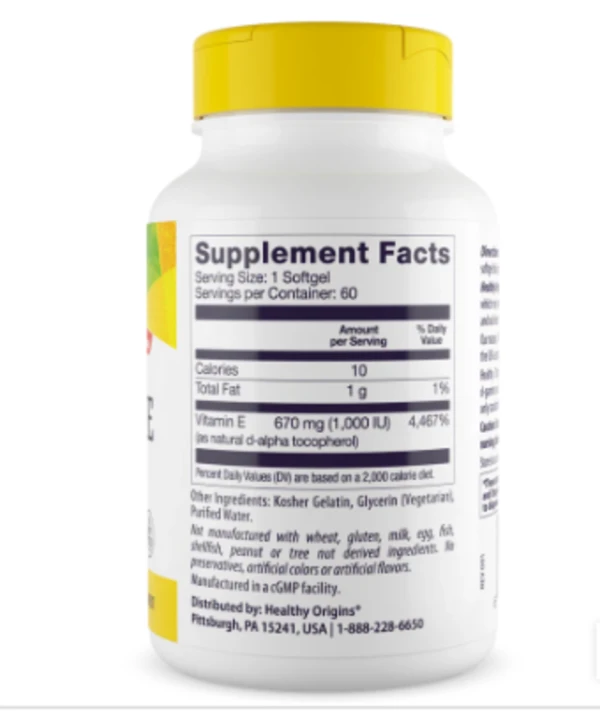 Healthy Origins E-1000 -1000 IU - 60 Softgels