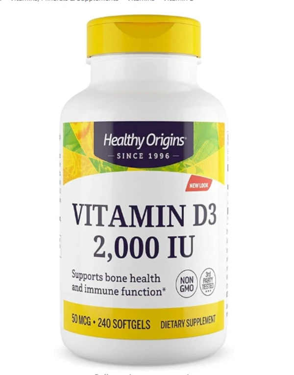 Healthy Origins, Vitamin D3, 2,000 IU, 240 Softgels