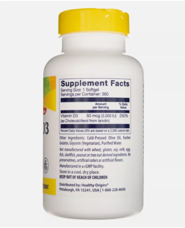 Healthy Origins, Vitamin D3, 2,000 IU, 360 Softgels
