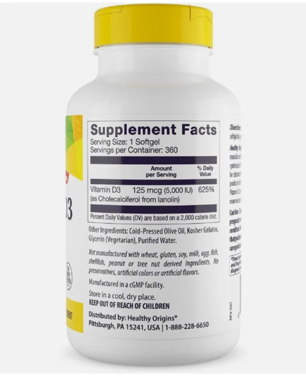 Healthy Origins, Vitamin D3, 5,000 IU, 360 Softgels