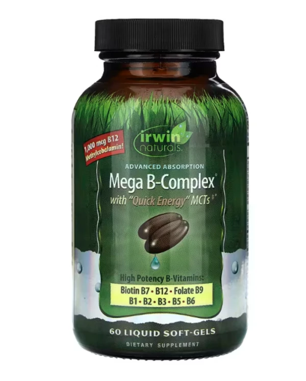 Irwin Naturals, Mega B-Complex with Quick Energy MCT's, 60 Liquid Soft-Gels