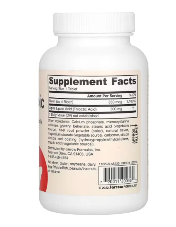Jarrow Formulas, Alpha Lipoic Sustain with Biotin, 120 Tablets
