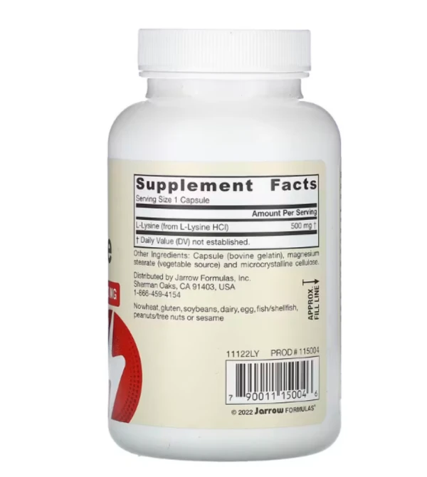 Jarrow Formulas, L-Lysine, 500 mg, 100 Capsules