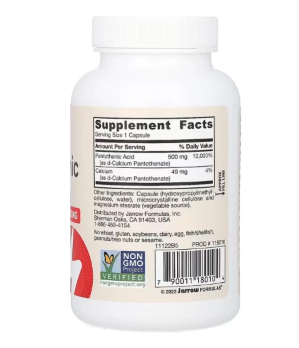 Jarrow Formulas, Pantothenic Acid B5, 500 mg, 100 Veggie Caps