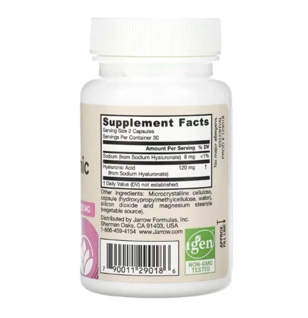 Jarrow Formulas, Vegan Hyaluronic Acid, 120 mg, 60 Veggie Capsules (60 mg per Capsule)