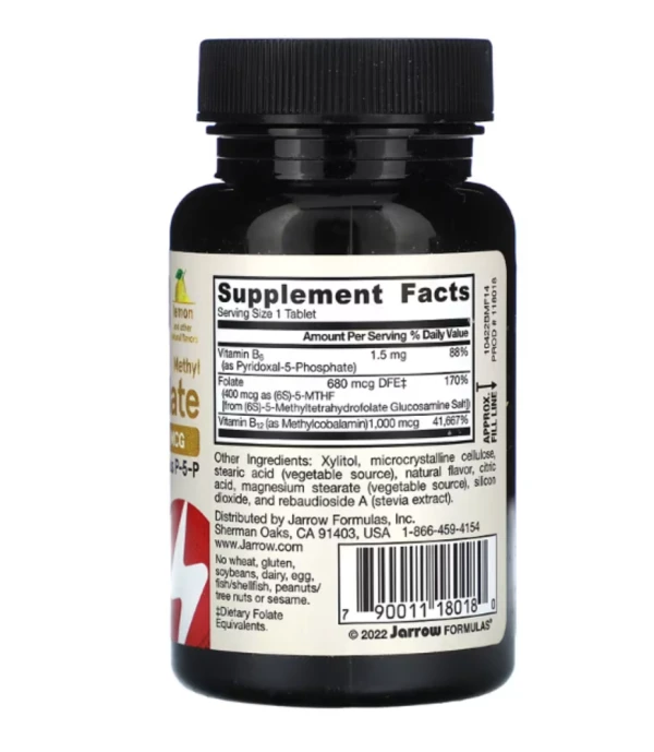 Jarrow Formulas, Vegan Methyl B-12 & Methyl Folate, Extra Strength, Lemon, 100 Chewable Tablets