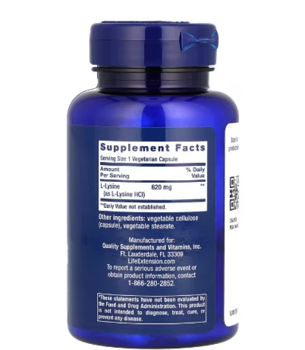 Life Extension, L-Lysine, 620 mg, 100 Vegetarian Capsules