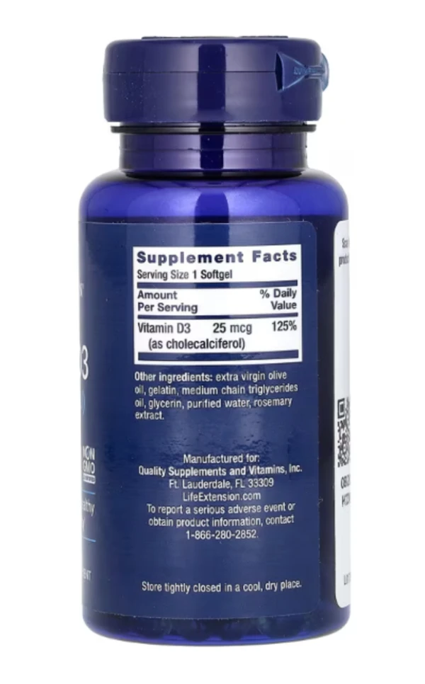 Life Extension, Vitamin D3, 25 mcg (1,000 IU), 250 Softgels