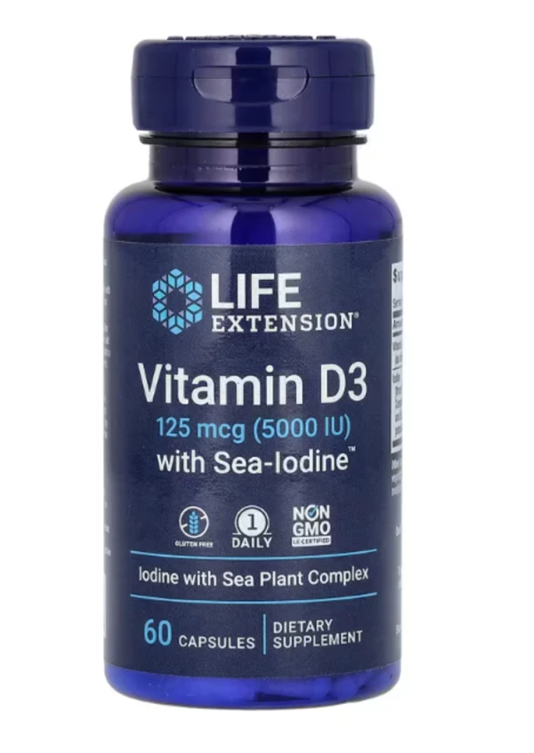 Life Extension, Vitamin D3 with Sea-Iodine, 125 mcg (5,000 IU), 60 Capsules