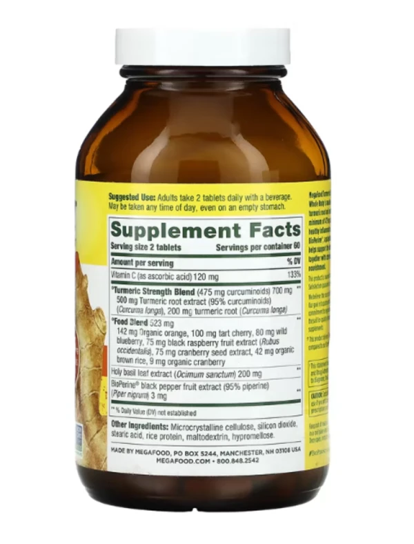 MegaFood, Turmeric Curcumin Extra Strength, Whole Body, 475 mg, 120 Tablets (237.5 mg per Tablet)